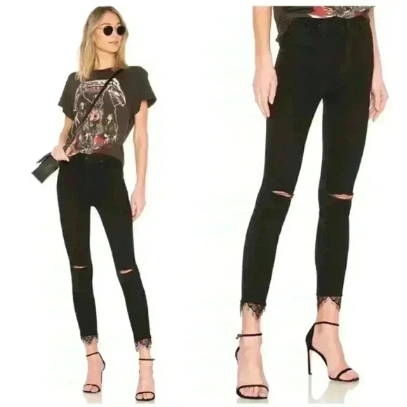 MOTHER Denim - 𝅺mother The Swooner Dagger Ankle Fray Black Jeans in Baa Baa Black Sheep Size 26
